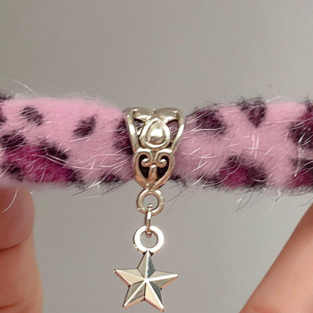 BJD Doll Choker Necklace – Leopard Print Fuzzy Collar, Kawaii Punk Doll Accessory, 1/6 1/4 1/3 Doll Jewelry, Pink Brown