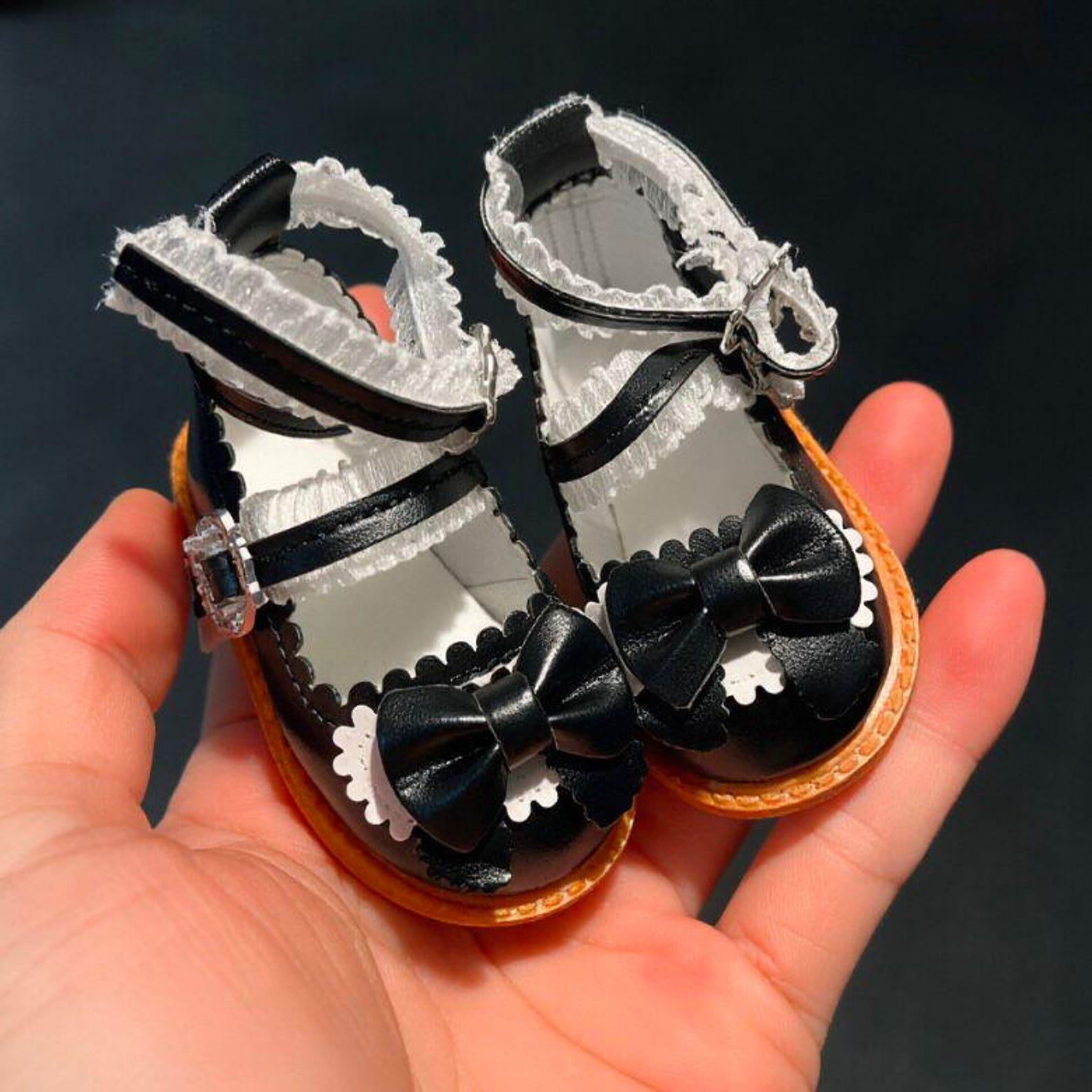 1/4 BJD Lace Mary Jane Shoes Doll | Lolita Bow Dress Shoes for MSD SD Dolls | 6cm Doll Shoes Black White Burgundy Beige