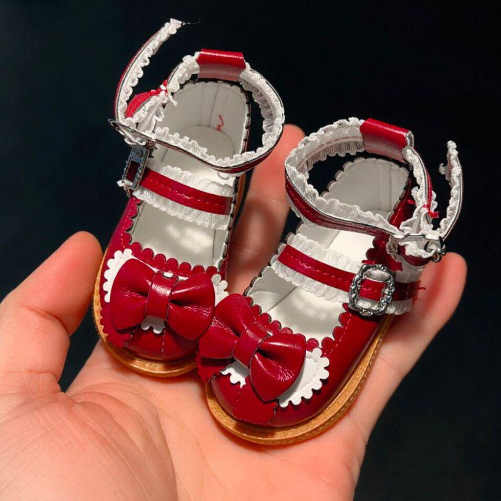 1/4 BJD Lace Mary Jane Shoes Doll | Lolita Bow Dress Shoes for MSD SD Dolls | 6cm Doll Shoes Black White Burgundy Beige