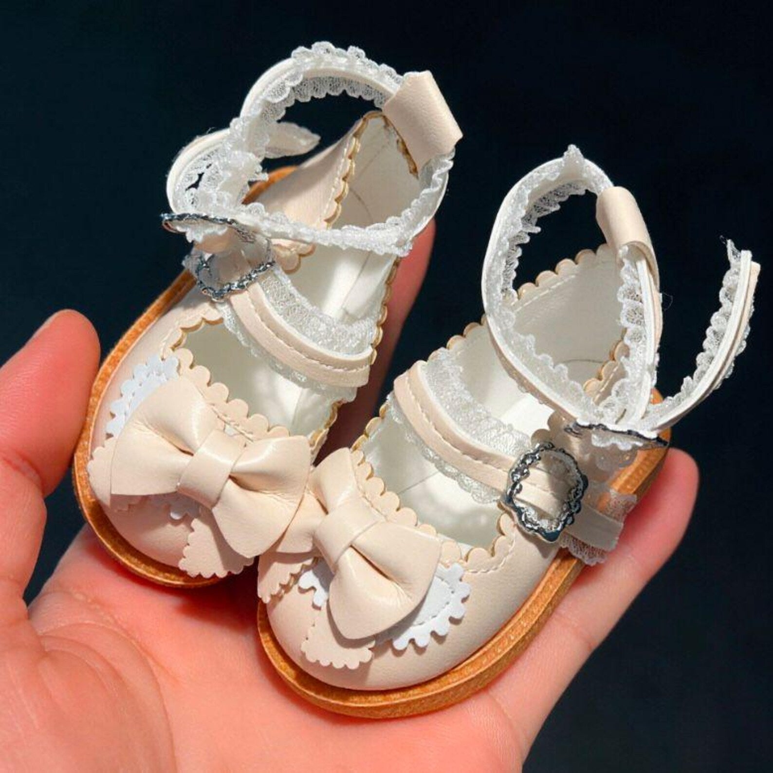 1/4 BJD Lace Mary Jane Shoes Doll | Lolita Bow Dress Shoes for MSD SD Dolls | 6cm Doll Shoes Black White Burgundy Beige
