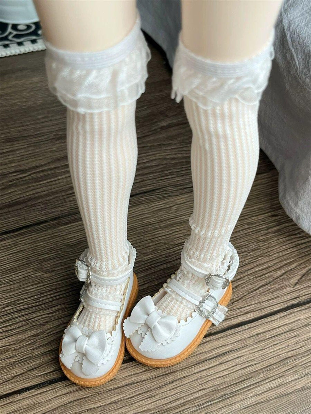 1/4 BJD Lace Mary Jane Shoes Doll | Lolita Bow Dress Shoes for MSD SD Dolls | 6cm Doll Shoes Black White Burgundy Beige