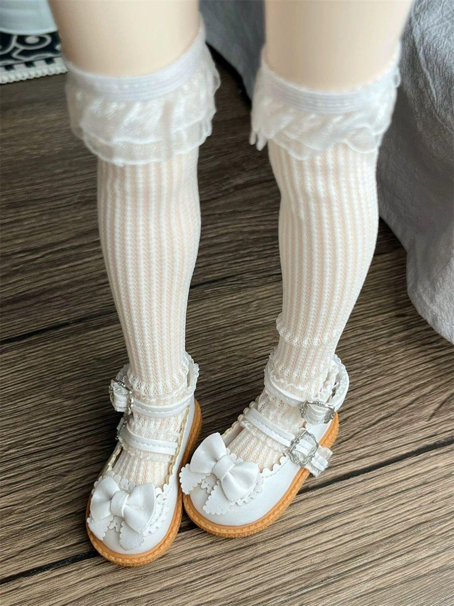 1/4 BJD Lace Mary Jane Shoes Doll | Lolita Bow Dress Shoes for MSD SD Dolls | 6cm Doll Shoes Black White Burgundy Beige