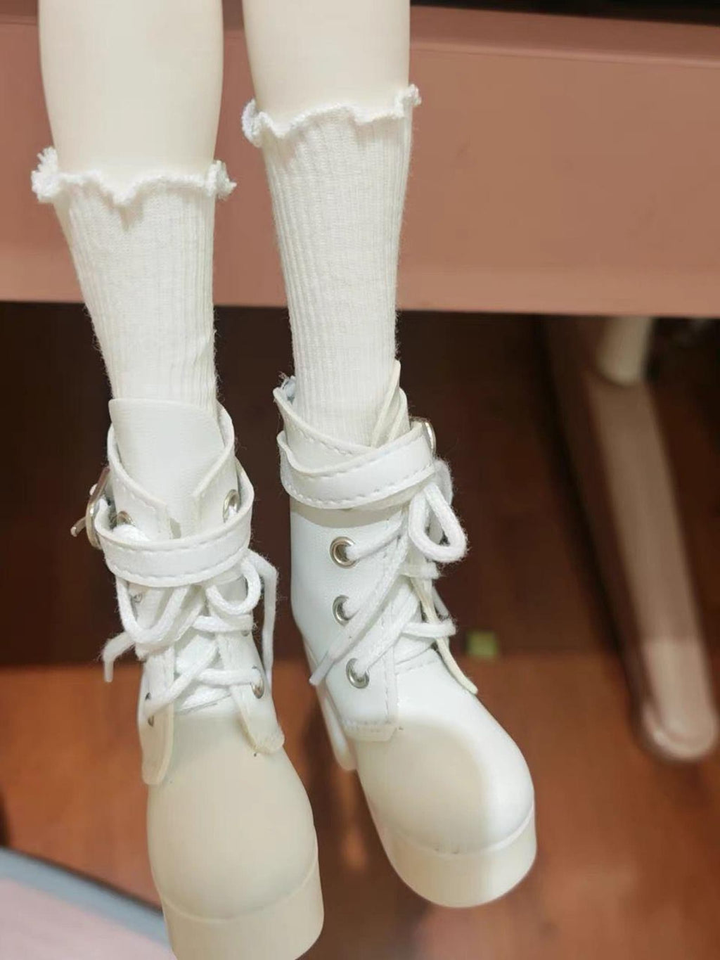 BJD Doll Platform Ankle Boots 1/3 & 1/4 – Chunky Heel Lace Up Boots, Punk Style Doll Shoes, SD MSD Doll Accessories