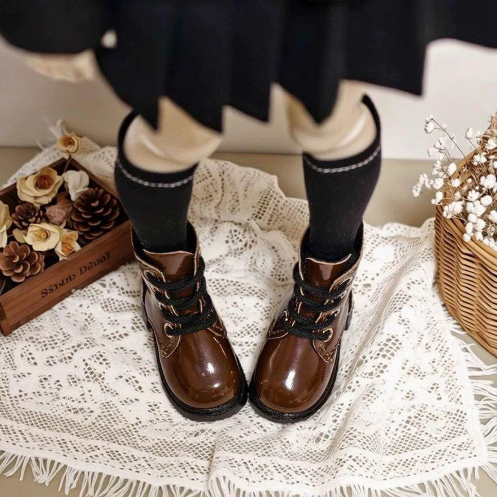 1/4 BJD Doll Martin Boots Shoes – Shiny Patent Leather Mini Boots for 1/4 SD MSD Dolls – Vintage English Style Doll Shoes Outfit