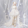 White Angel BJD Dress Outfit, Ethereal Doll Gown With Lace Ruffle Train, Handmade Doll Clothes for 1/4 1/3 BJD
