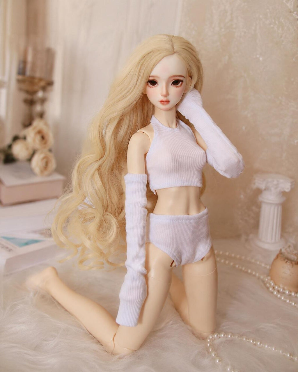Ribbed Doll Outfit Set, Top Shorts & Arm Warmers