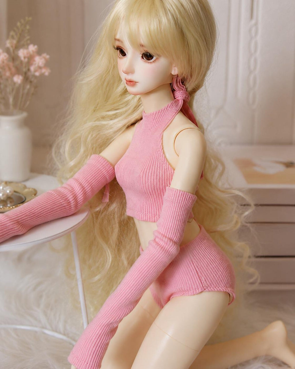 Ribbed Doll Outfit Set, Top Shorts & Arm Warmers