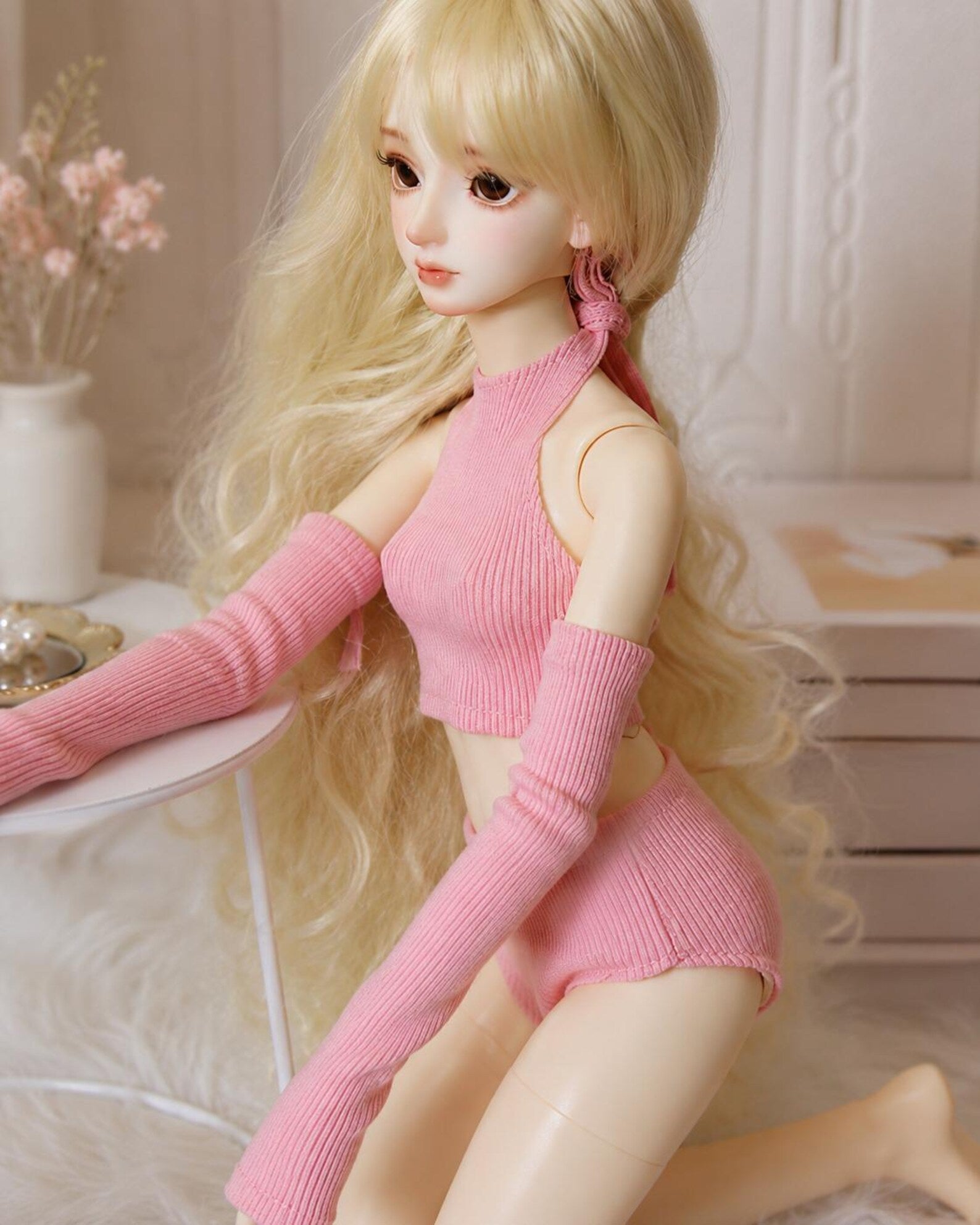 Ribbed Doll Outfit Set, Top Shorts & Arm Warmers