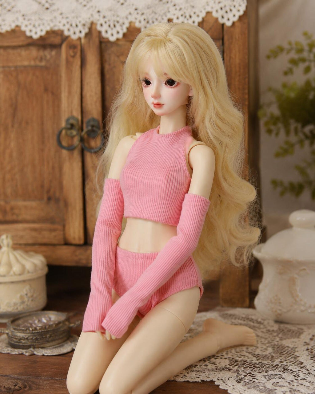 Ribbed Doll Outfit Set, Top Shorts & Arm Warmers