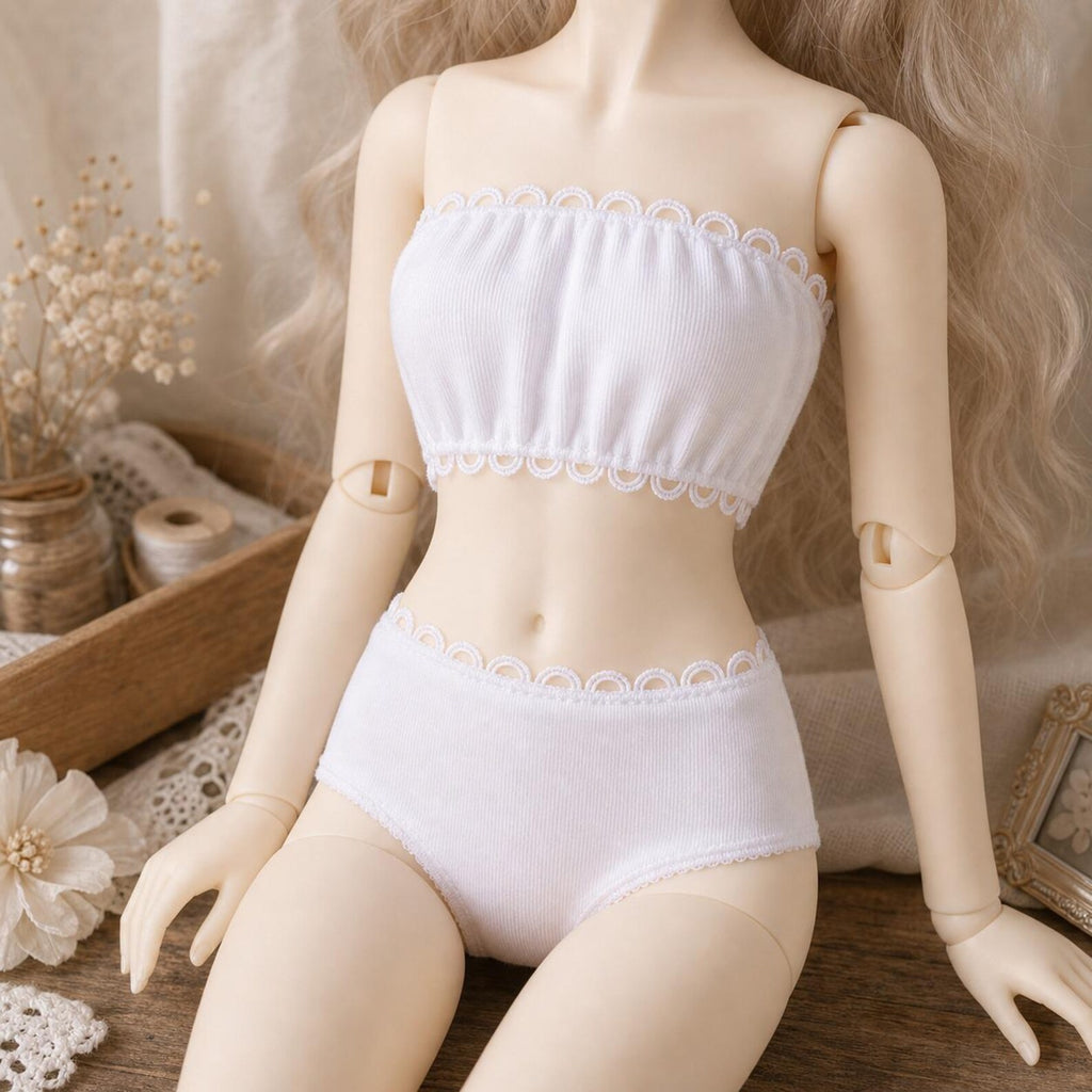 White BJD Doll Base Layer Set, Bandeau Top and Briefs, Doll Underwear Set for 1/6 1/4 1/3 BJD Dolls