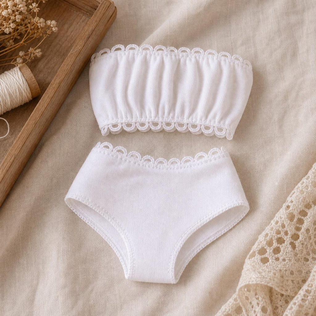 White BJD Doll Base Layer Set, Bandeau Top and Briefs, Doll Underwear Set for 1/6 1/4 1/3 BJD Dolls