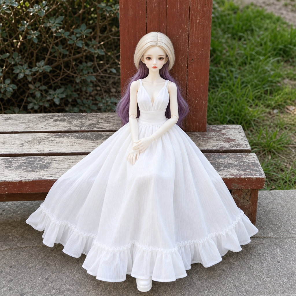 White ruffle BJD doll dress